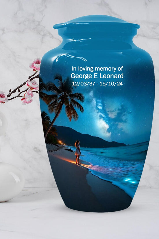 Girl on Beach Urn For Female | Handmade Moonlit Mini Small Urns For Mom
