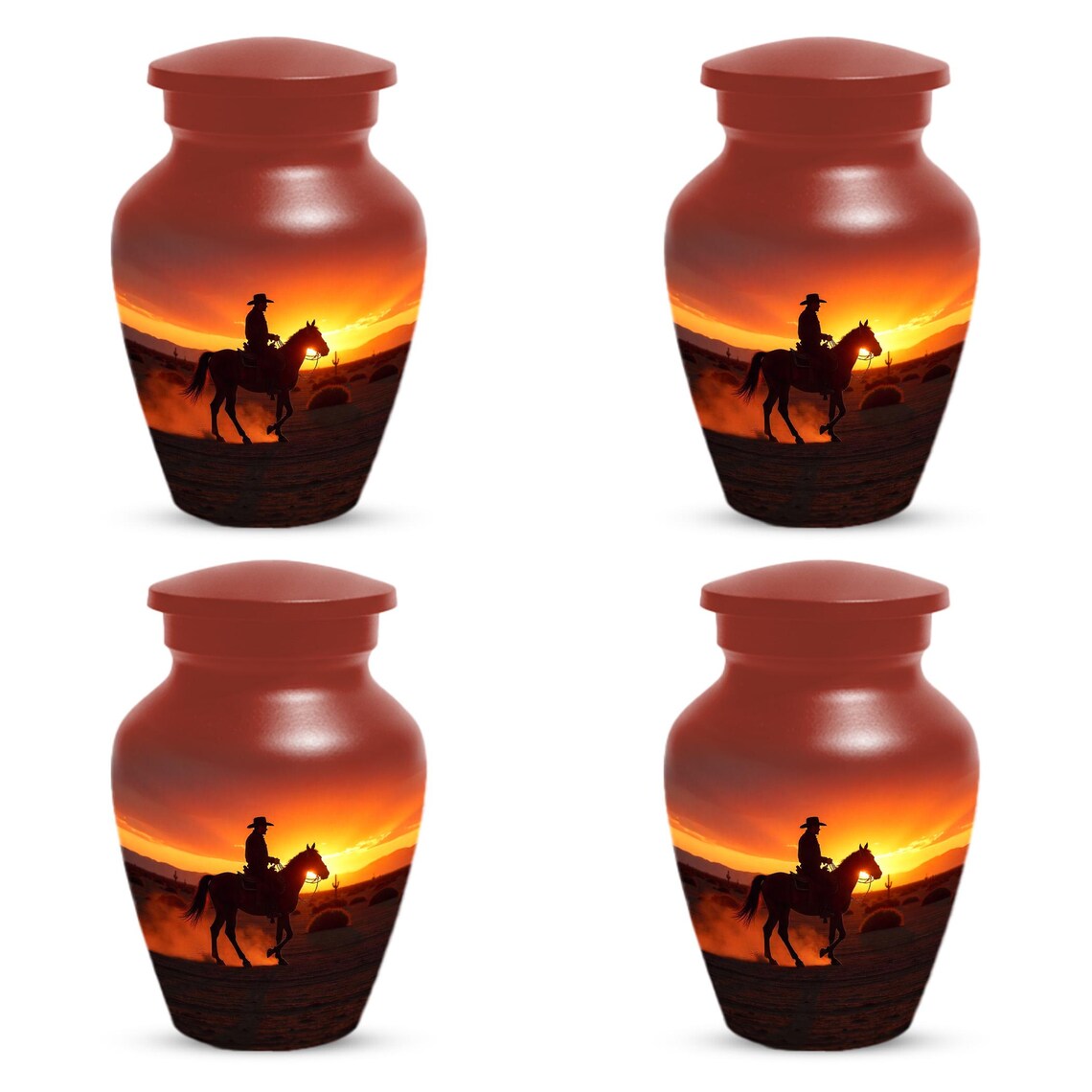 Peronalized Cowboy Urn For Ashes, Sunset Silhouette Urn
