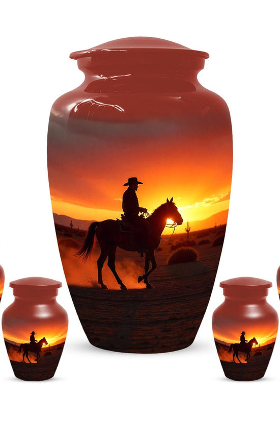 Peronalized Cowboy Urn For Ashes, Sunset Silhouette Urn
