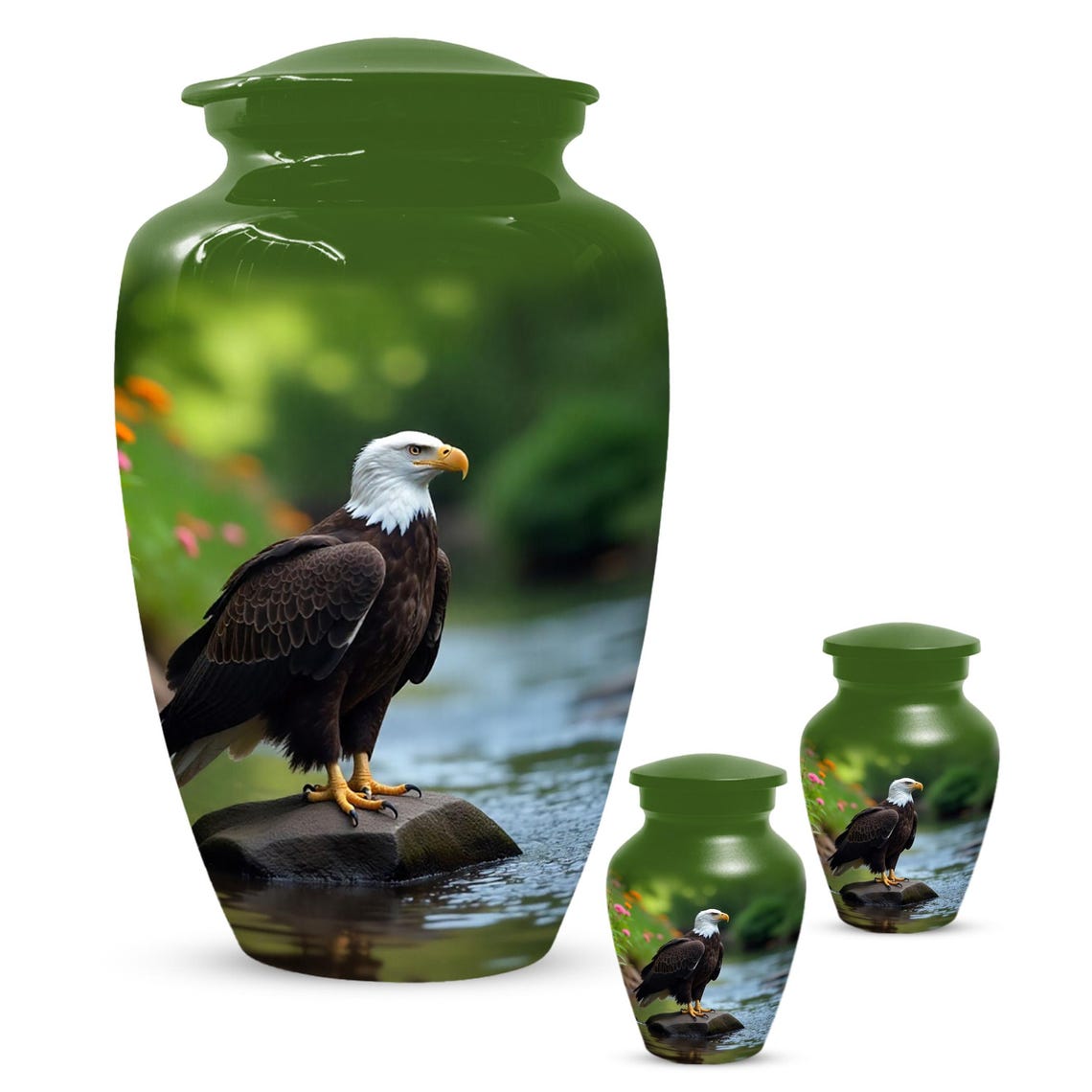 Personalized Green Eagle Urn for Human Ashes - Memorial Keepsake
