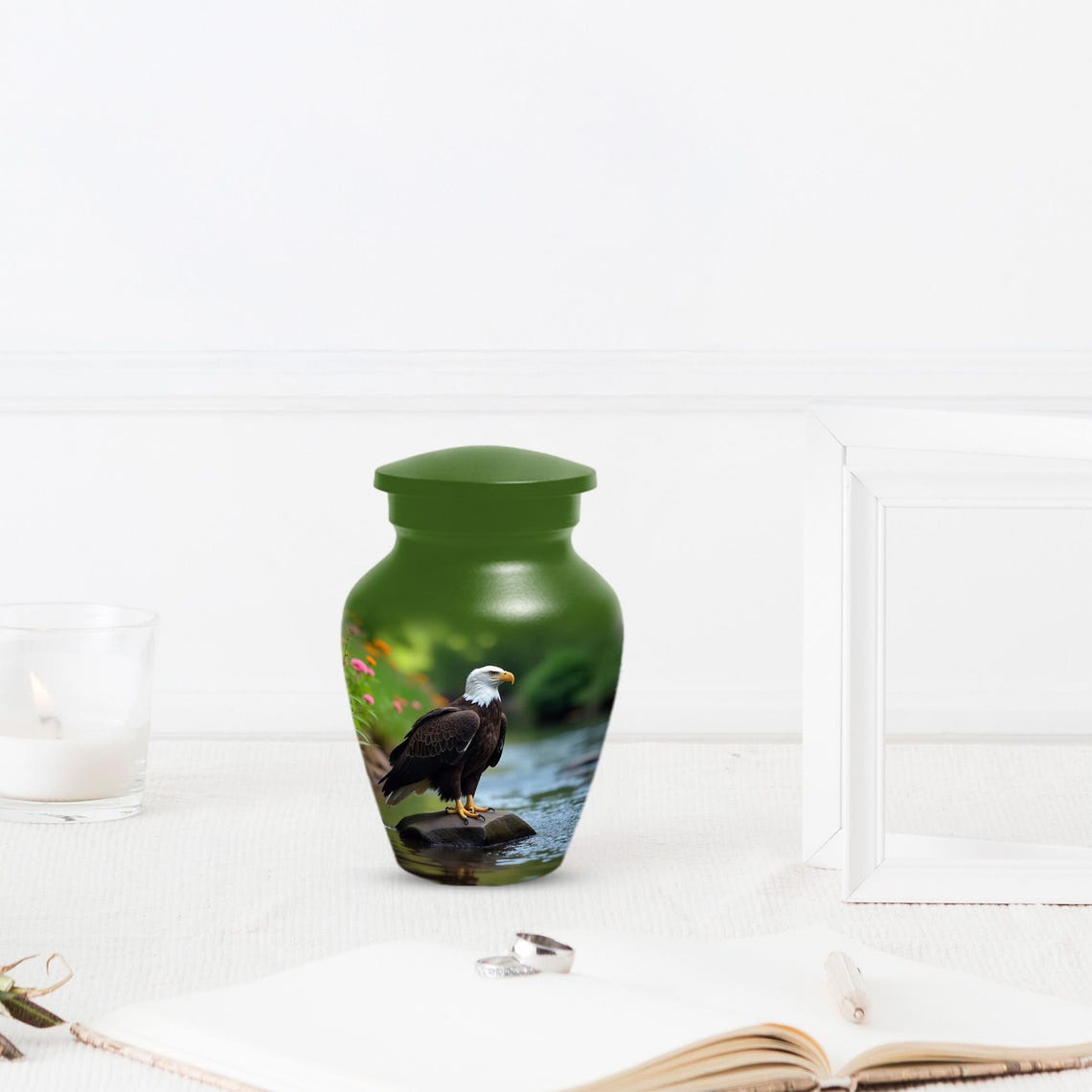Personalized Green Eagle Urn for Human Ashes - Memorial Keepsake
