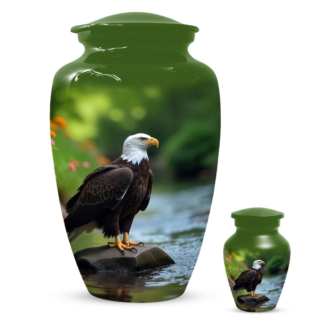 Personalized Green Eagle Urn for Human Ashes - Memorial Keepsake

