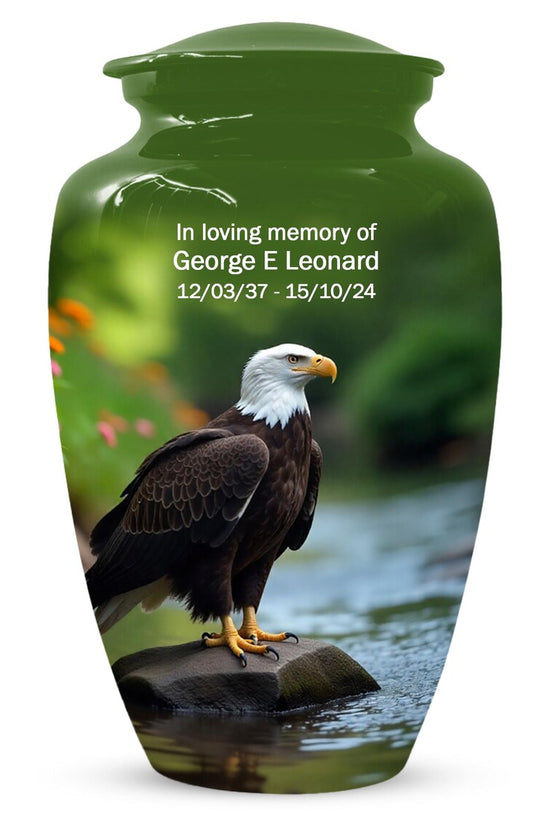 Personalized Green Eagle Urn for Human Ashes - Memorial Keepsake
