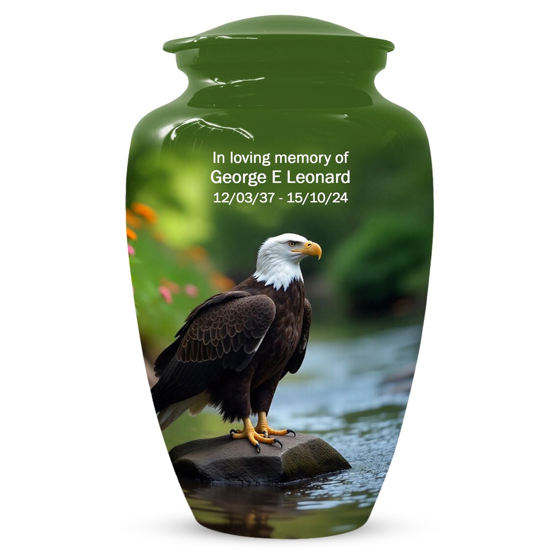 Personalized Green Eagle Urn for Human Ashes - Memorial Keepsake
