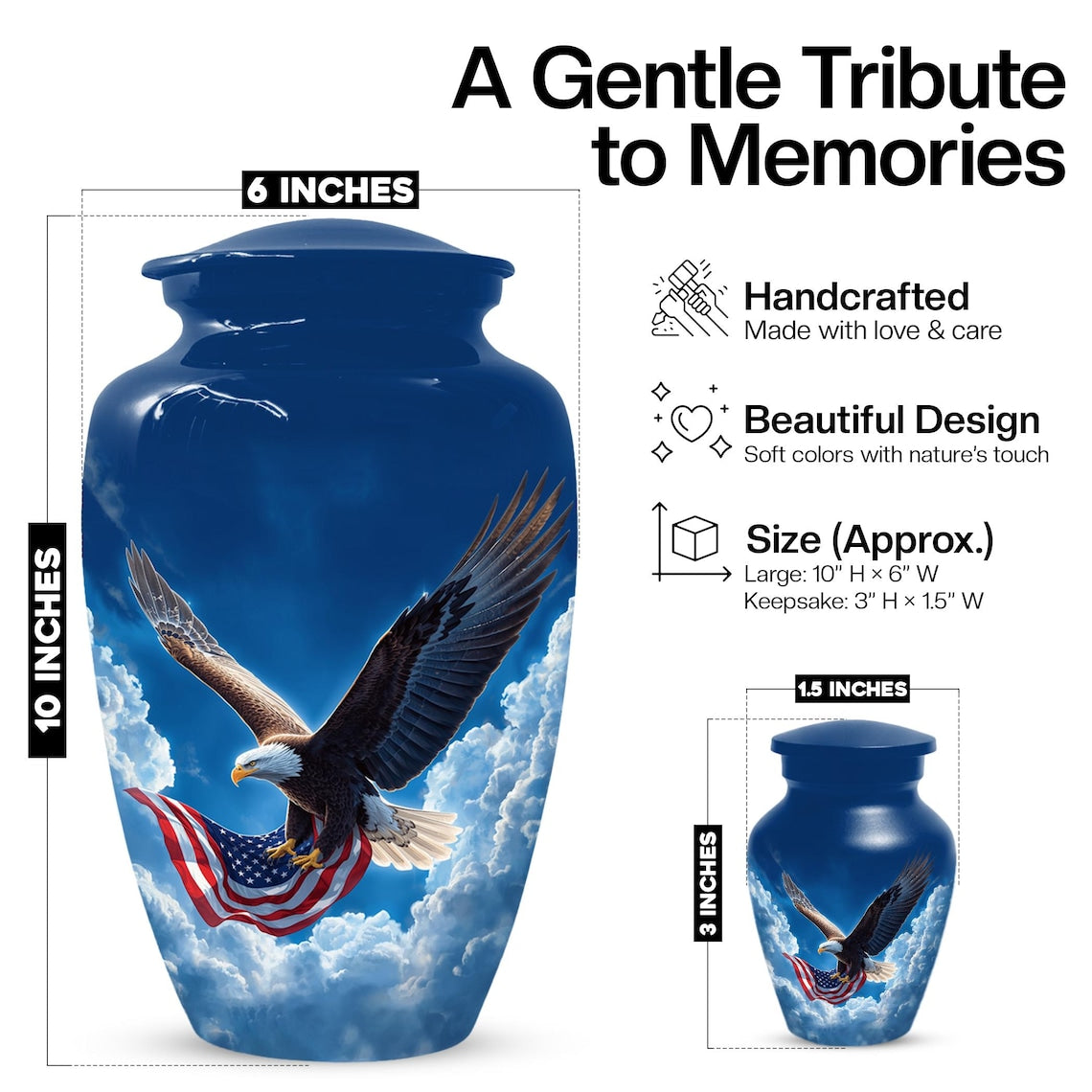 Patriotic Cremation Urn - American Flag Eagle Urns – Personalized Keepsake For Funeral
