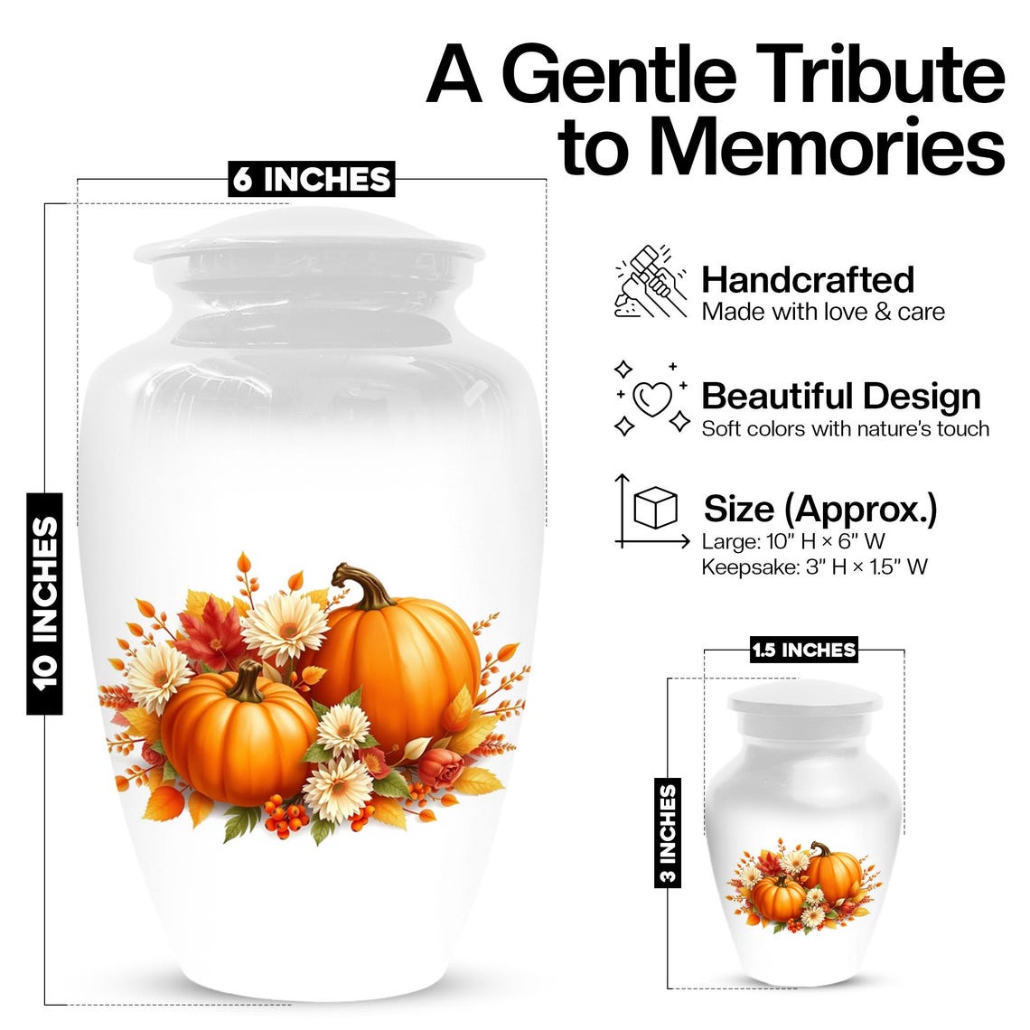 Thanksgiving Cremation Urn For Ashes | Pumpkin Keepsake Handmade Urns
