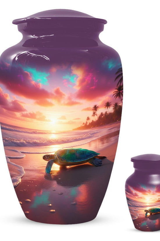 Sea Turtle Urn, Sunset Beach Urns for Ashes, Personalized Keepsake For Mom & Dad