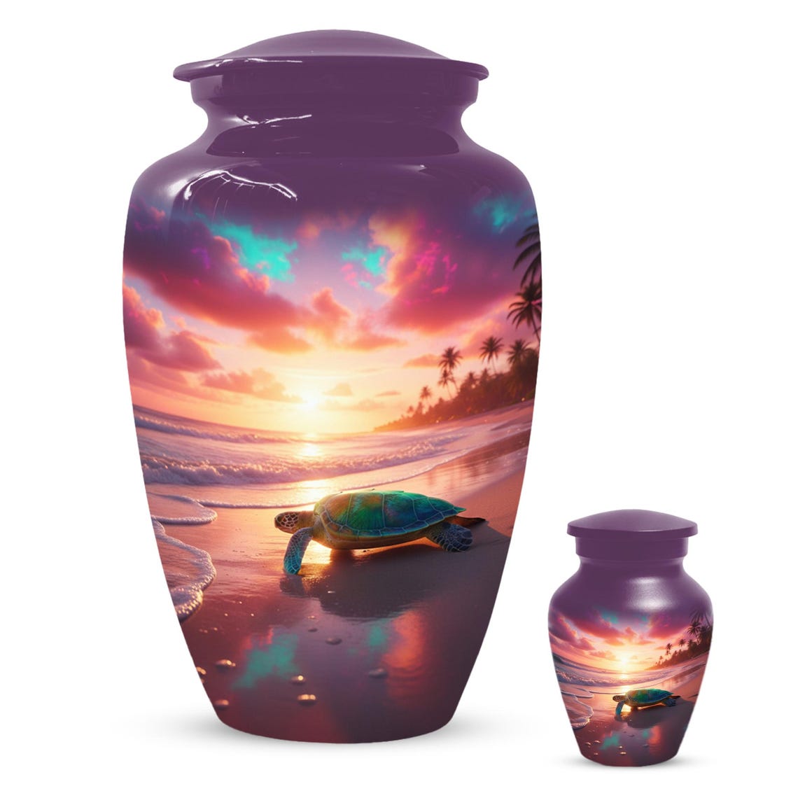 Sea Turtle Urn, Sunset Beach Urns for Ashes, Personalized Keepsake For Mom & Dad