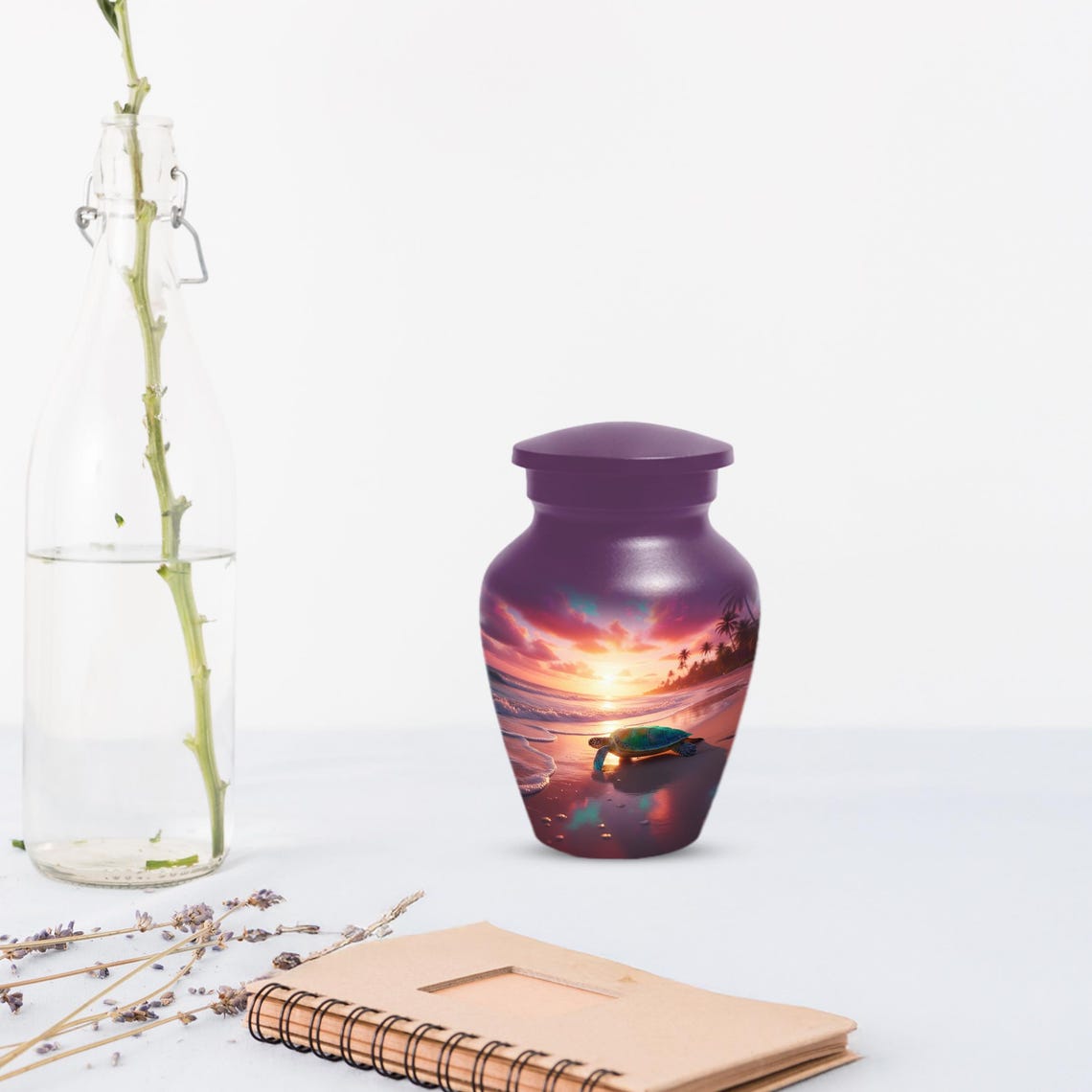 Sea Turtle Urn, Sunset Beach Urns for Ashes, Personalized Keepsake For Mom & Dad
