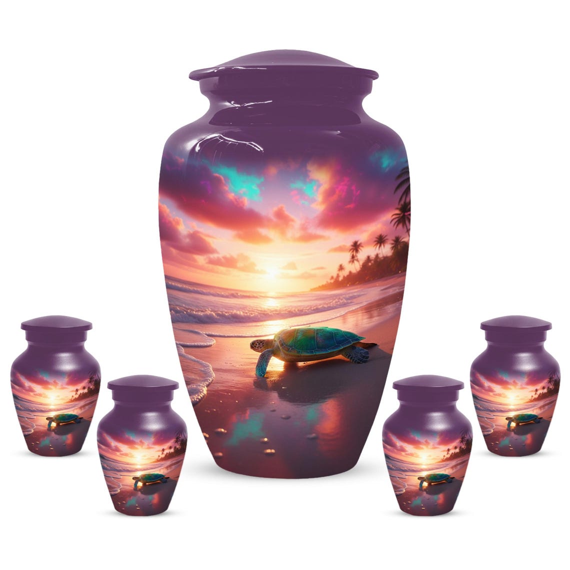 Sea Turtle Urn, Sunset Beach Urns for Ashes, Personalized Keepsake For Mom & Dad