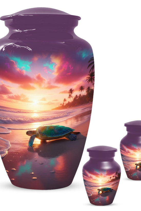 Sea Turtle Urn, Sunset Beach Urns for Ashes, Personalized Keepsake For Mom & Dad