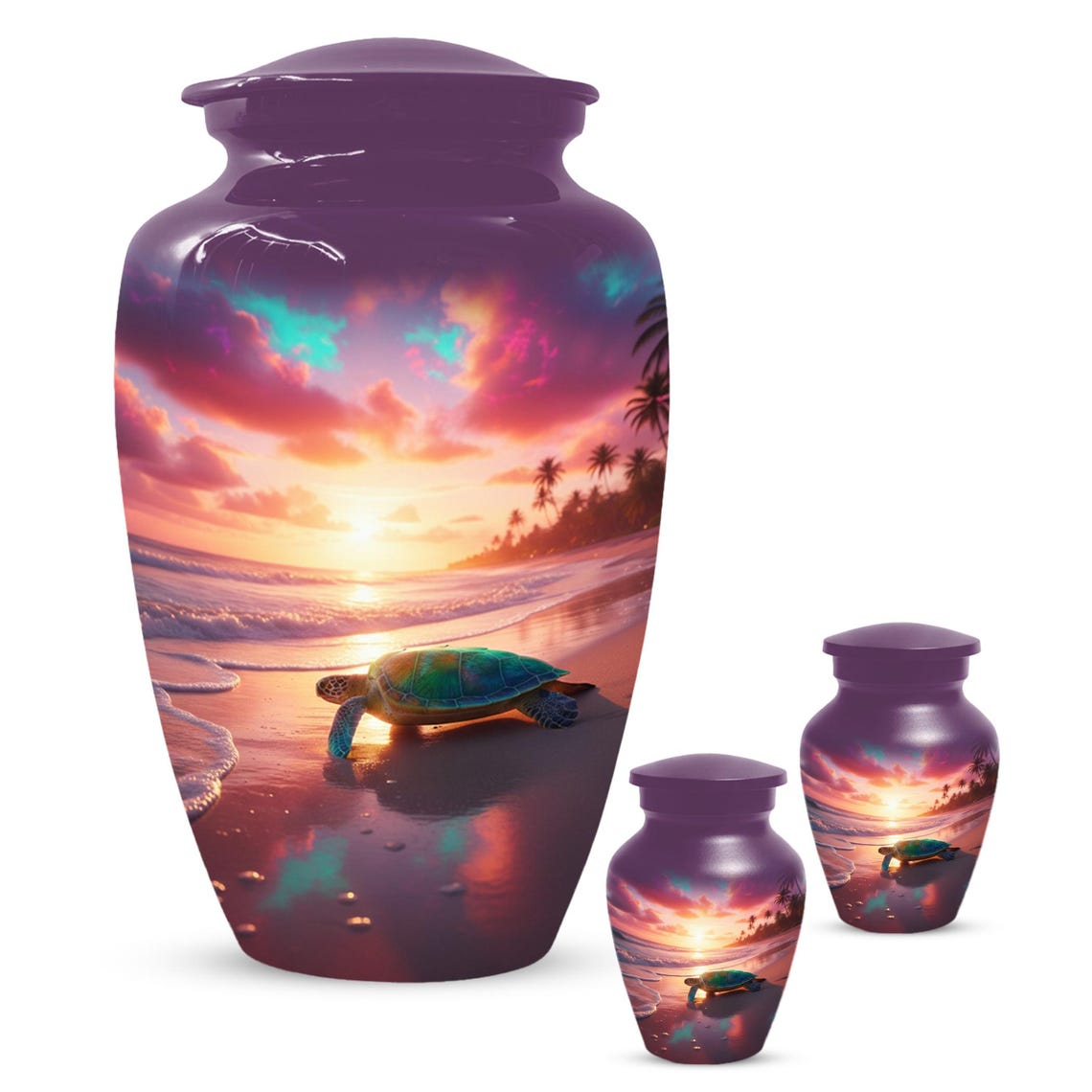 Sea Turtle Urn, Sunset Beach Urns for Ashes, Personalized Keepsake For Mom & Dad