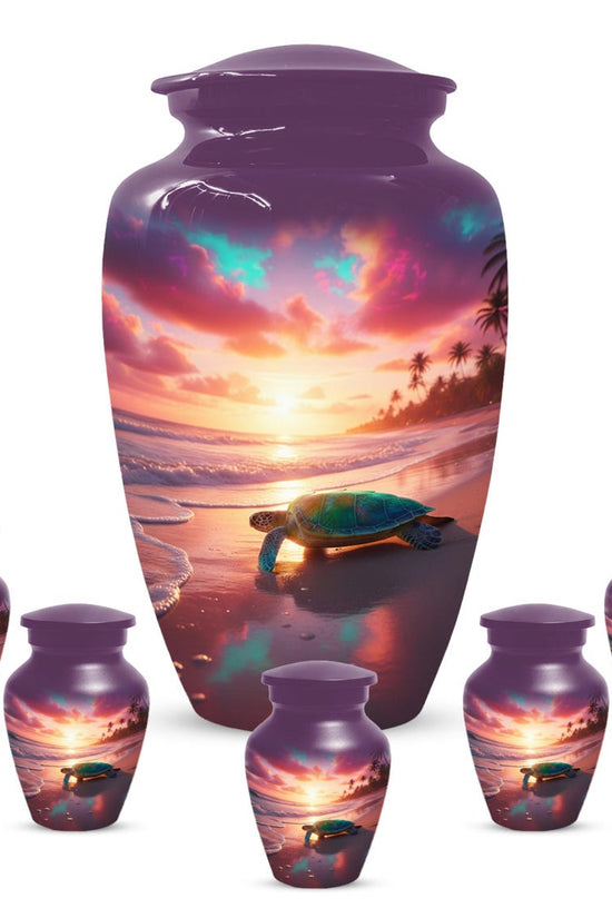 Sea Turtle Urn, Sunset Beach Urns for Ashes, Personalized Keepsake For Mom & Dad