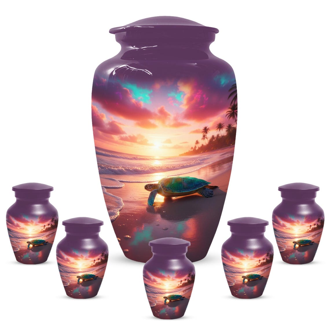Sea Turtle Urn, Sunset Beach Urns for Ashes, Personalized Keepsake For Mom & Dad