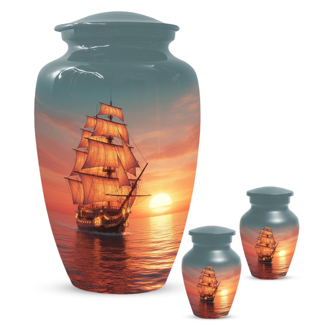 Sailboat Sunset Urns For Ashes | Ocean Ship Custom Urn