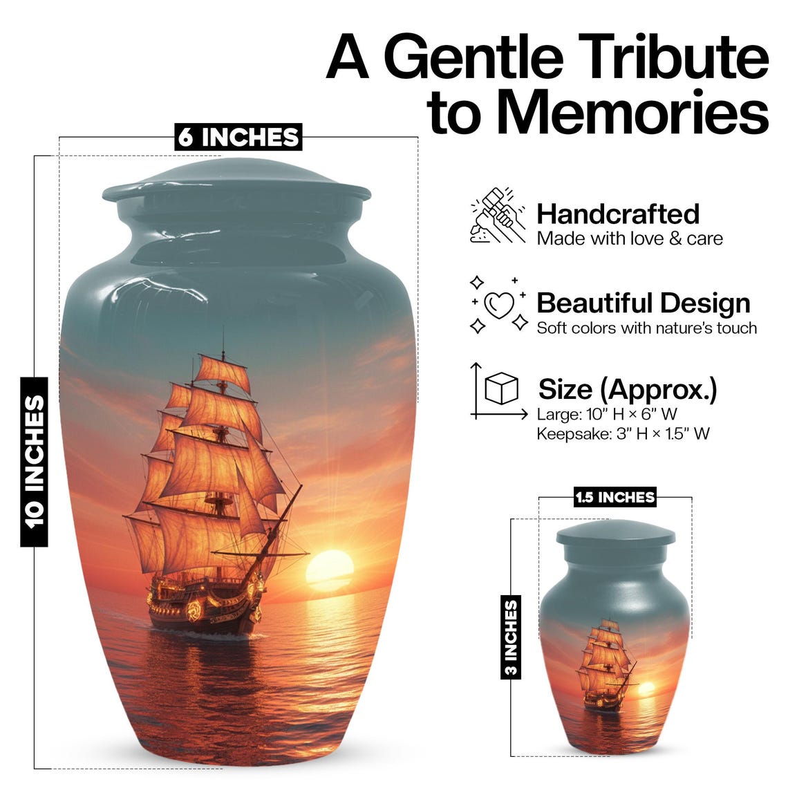 Sailboat Sunset Urns For Ashes | Ocean Ship Custom Urn