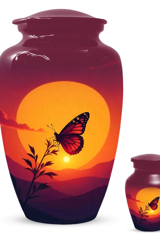 Butterfly Cremation Urns, Orange Sunset Urn For Mom