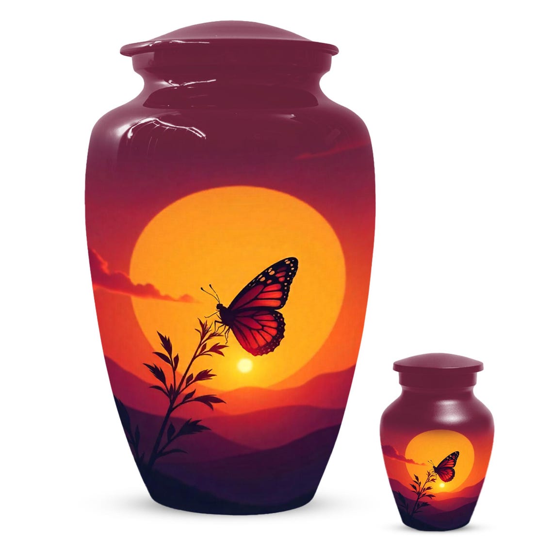 Butterfly Cremation Urns, Orange Sunset Urn For Mom