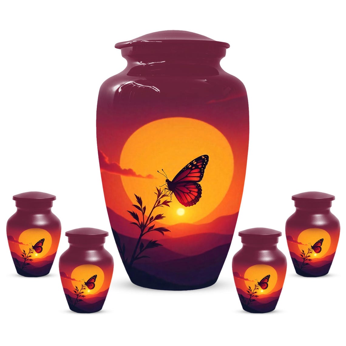 Butterfly Cremation Urns, Orange Sunset Urn For Mom