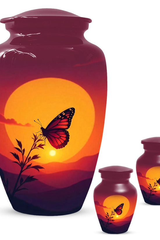 Butterfly Cremation Urns, Orange Sunset Urn For Mom