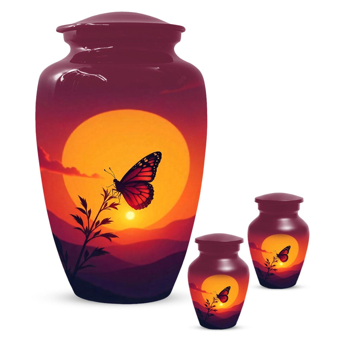 Butterfly Cremation Urns, Orange Sunset Urn For Mom