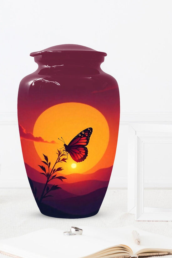 Butterfly Cremation Urns, Orange Sunset Urn For Mom
