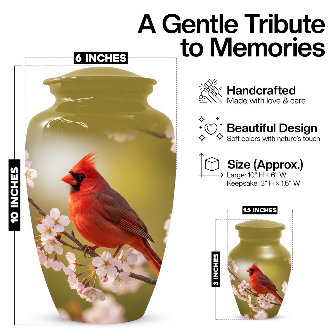 Red Cardinal Urn For Human Ashes