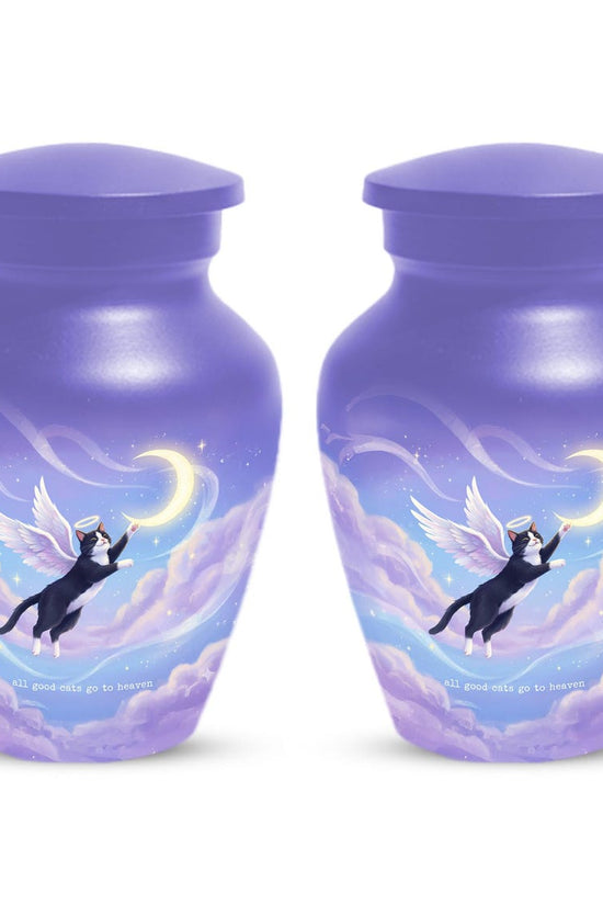Purple Cat Cremation Urn For Ashes | Handmade Black Tuxedo Keepsake Urns For Pets

