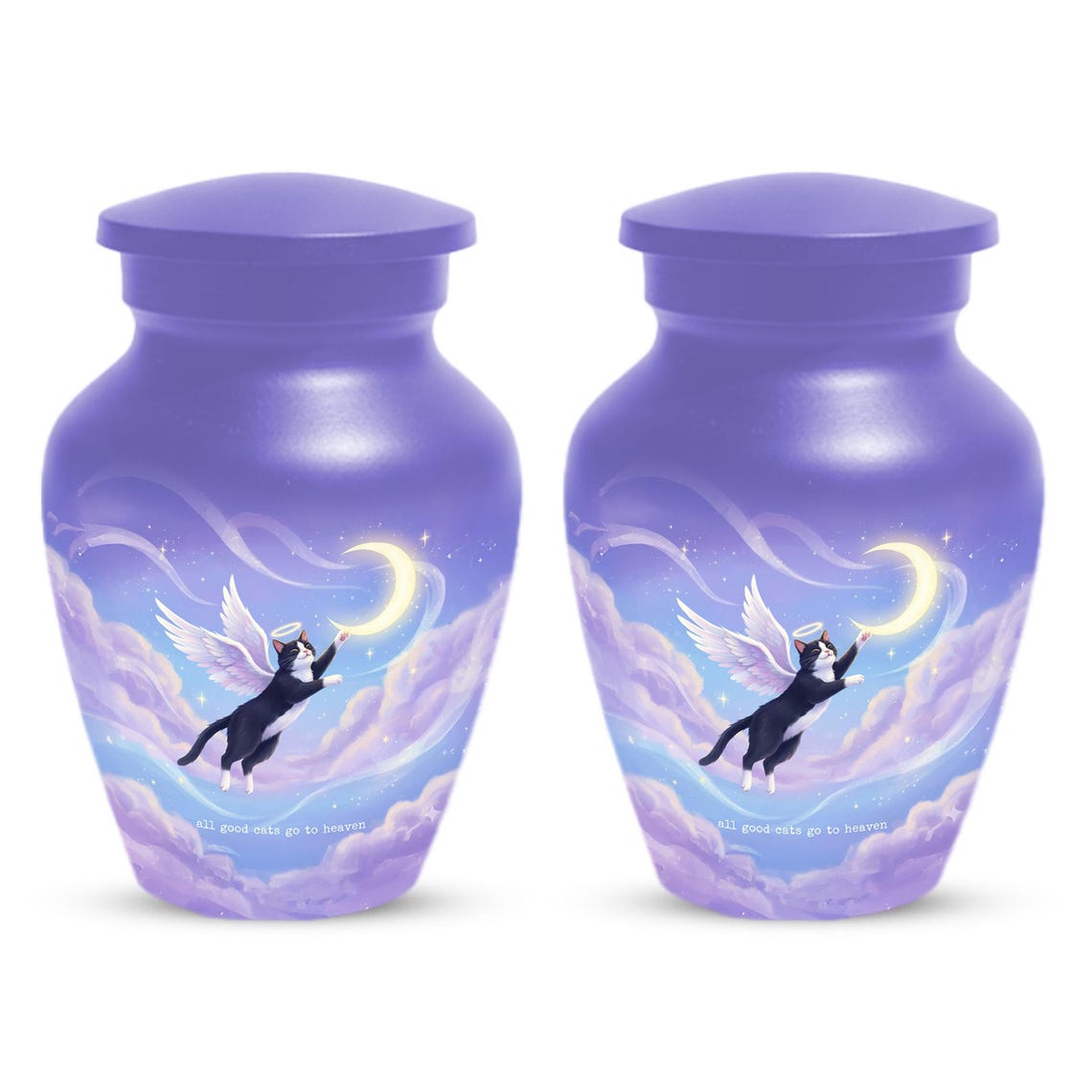 Purple Cat Cremation Urn For Ashes | Handmade Black Tuxedo Keepsake Urns For Pets
