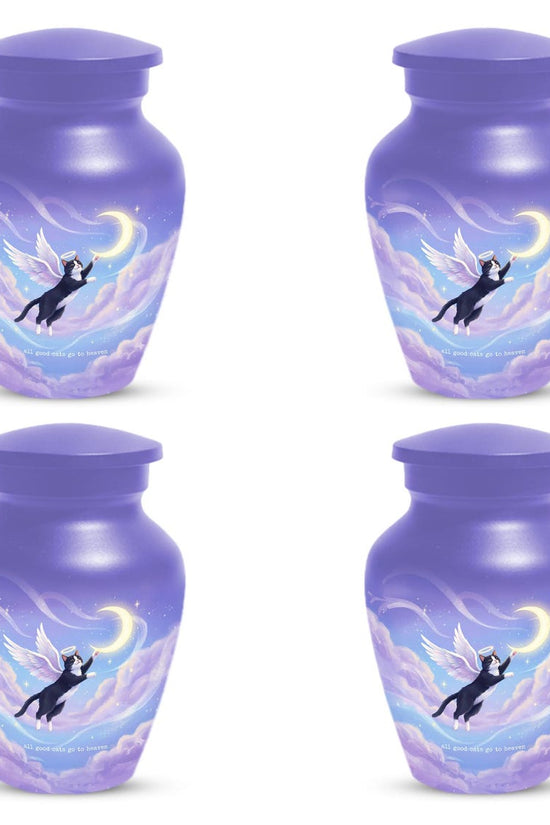 Purple Cat Cremation Urn For Ashes | Handmade Black Tuxedo Keepsake Urns For Pets
