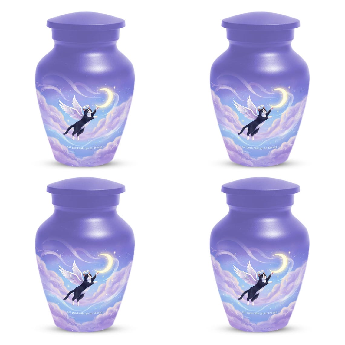Purple Cat Cremation Urn For Ashes | Handmade Black Tuxedo Keepsake Urns For Pets
