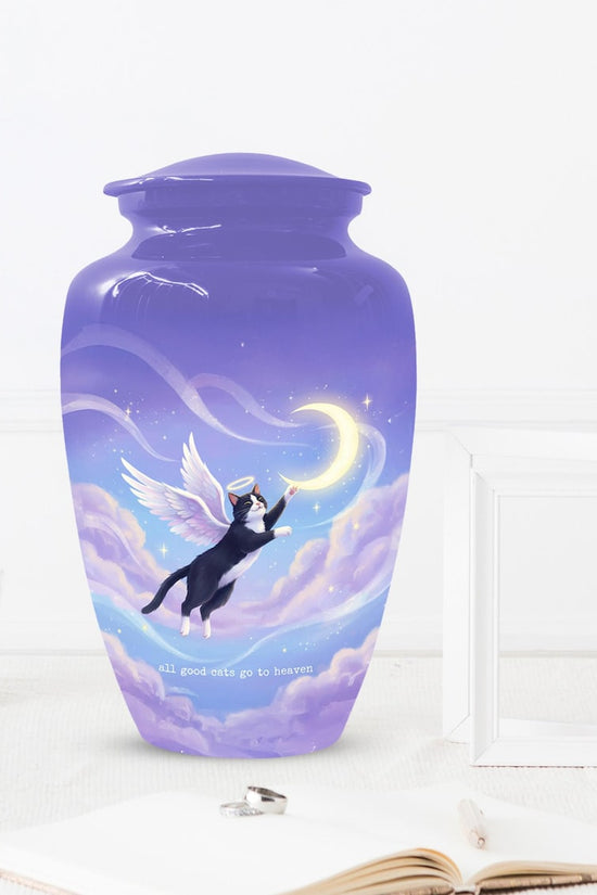 Purple Cat Cremation Urn For Ashes | Handmade Black Tuxedo Keepsake Urns For Pets
