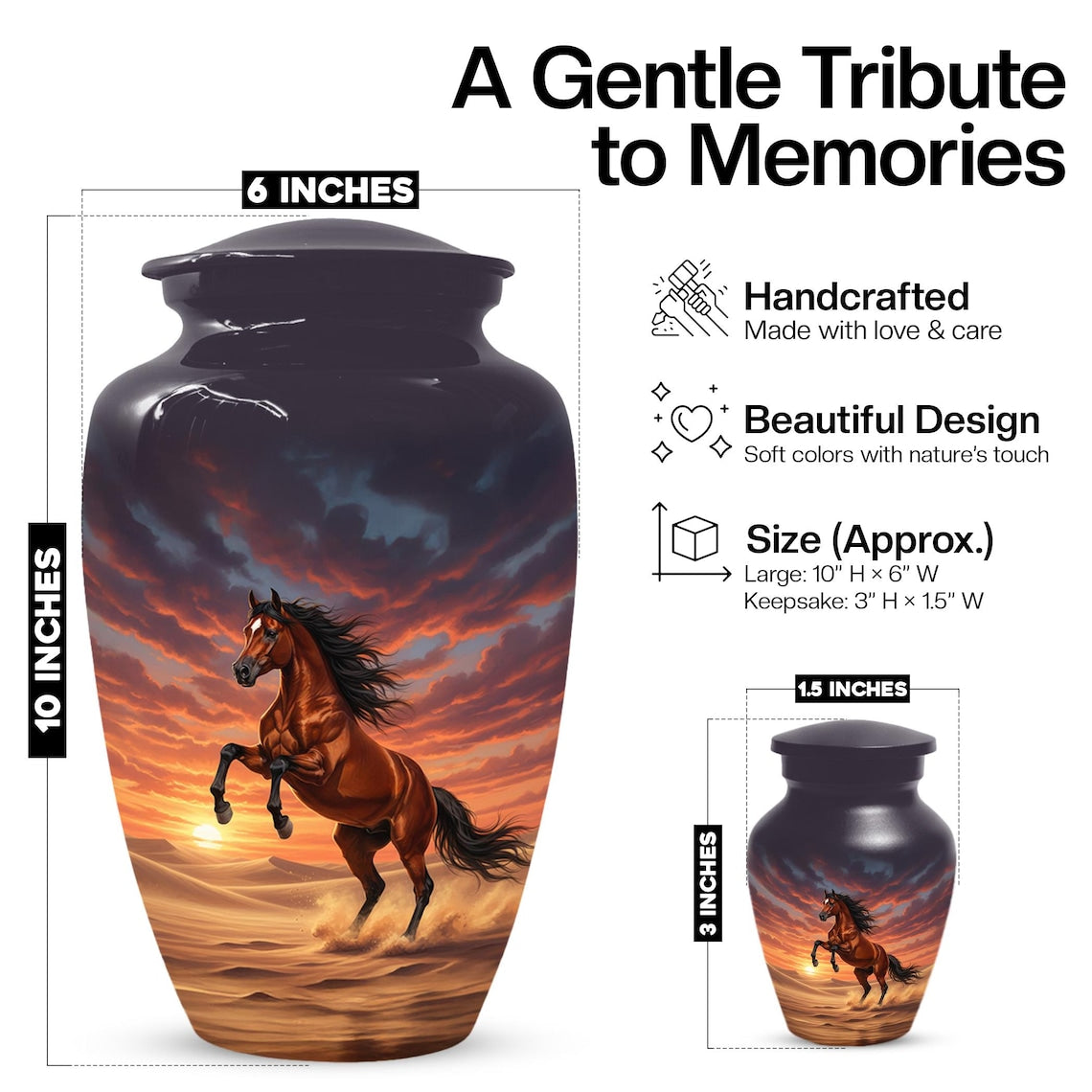 Personalized Horse Cremation Urn For Ashes | Handmade Small Keepsake Urns
