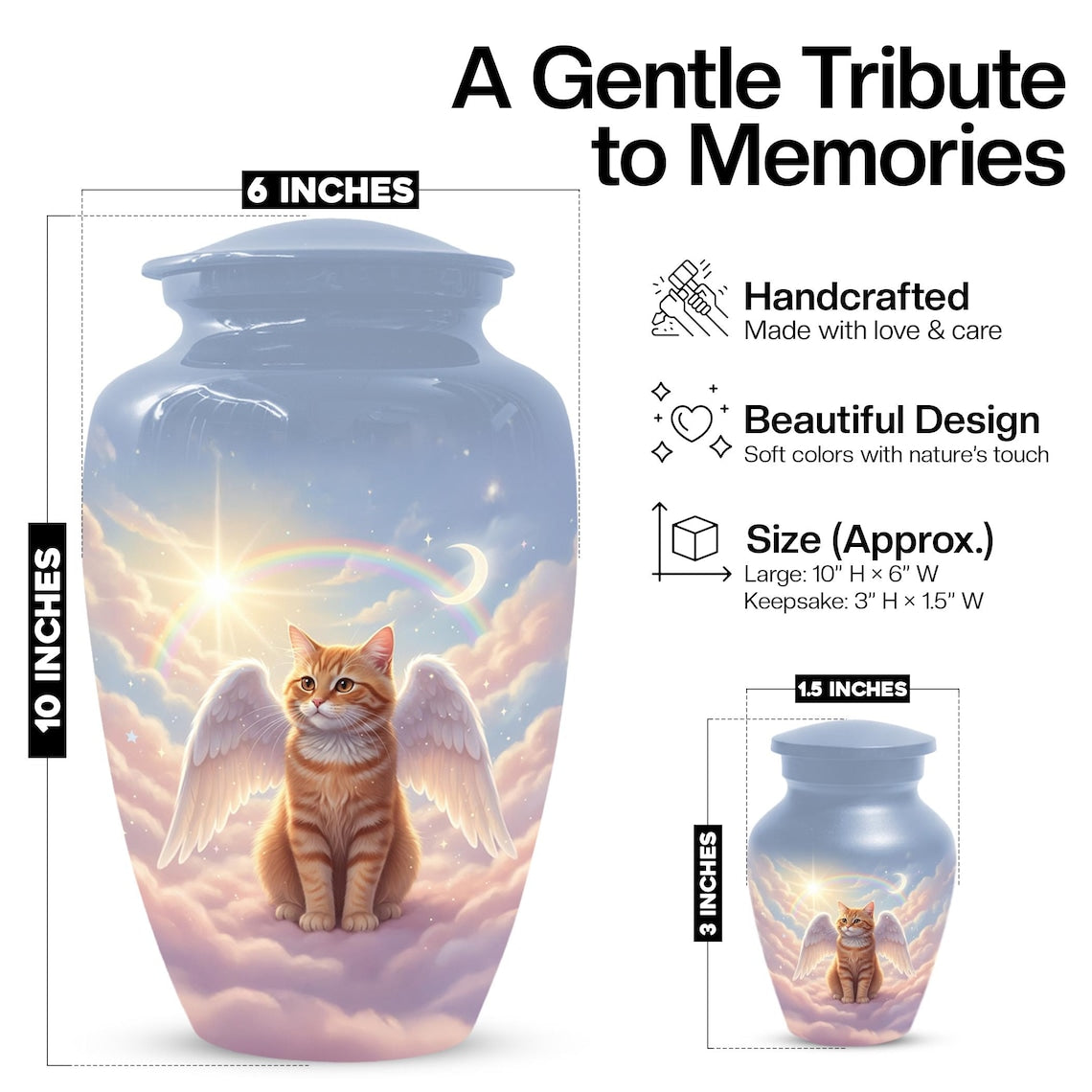 Orange Cat Angel Urns For Ashes 
