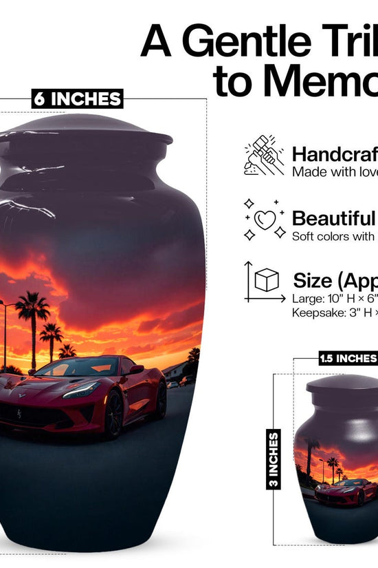 Red Car Urn For Human Ashes | Beach Sunset Urns For Male & Female
