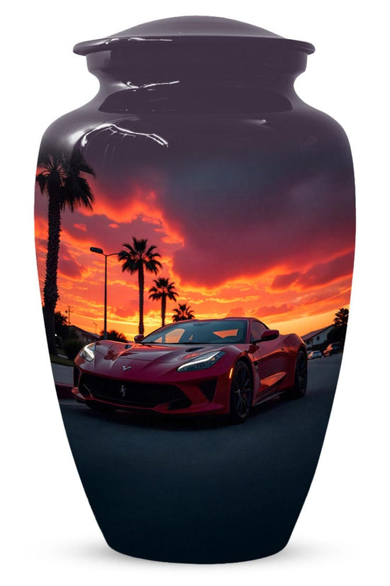 Red Car Urn For Human Ashes | Beach Sunset Urns For Male & Female
