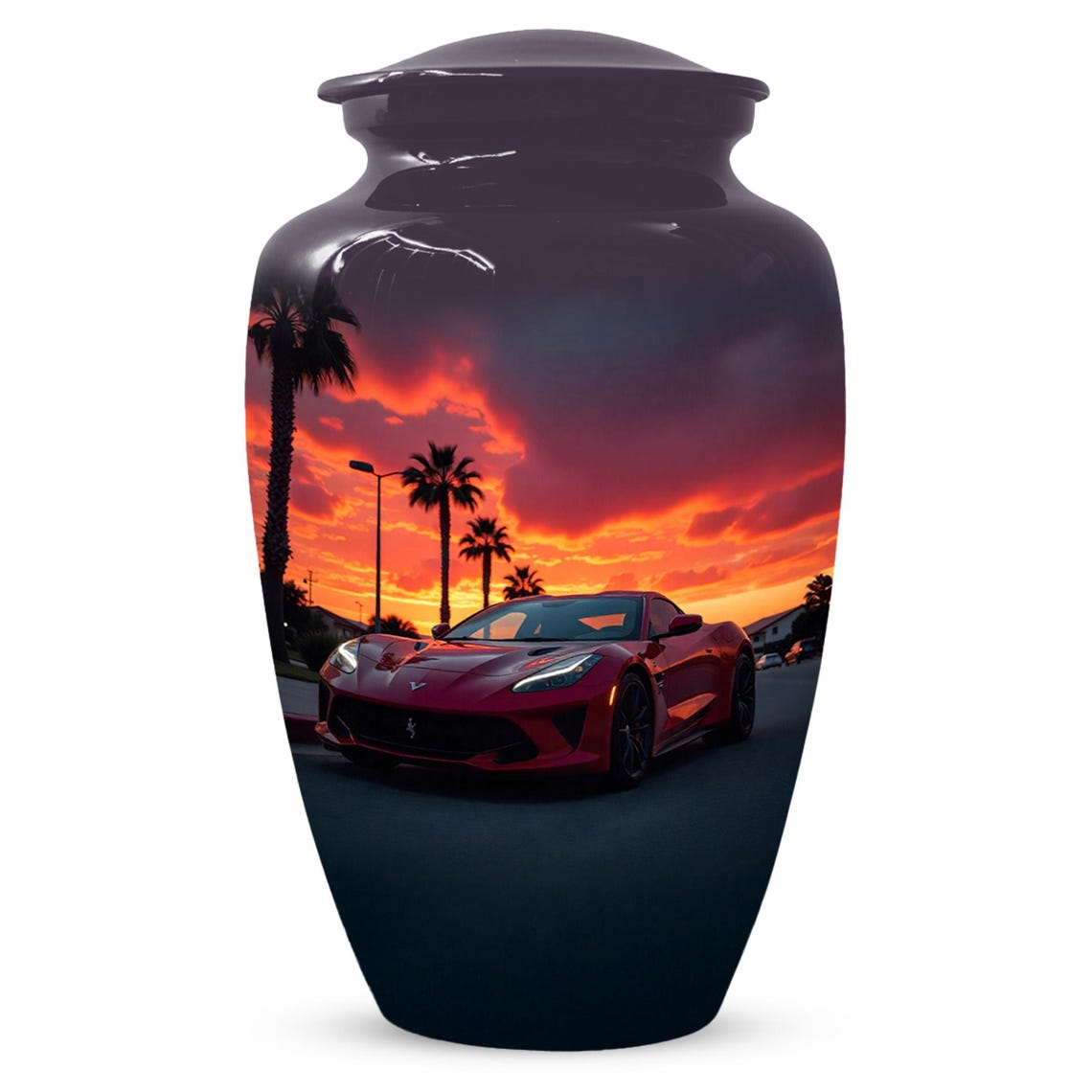 Red Car Urn For Human Ashes | Beach Sunset Urns For Male & Female
