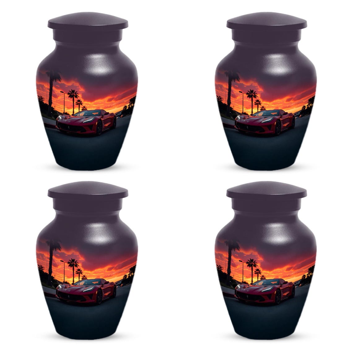 Red Car Urn For Human Ashes | Beach Sunset Urns For Male & Female
