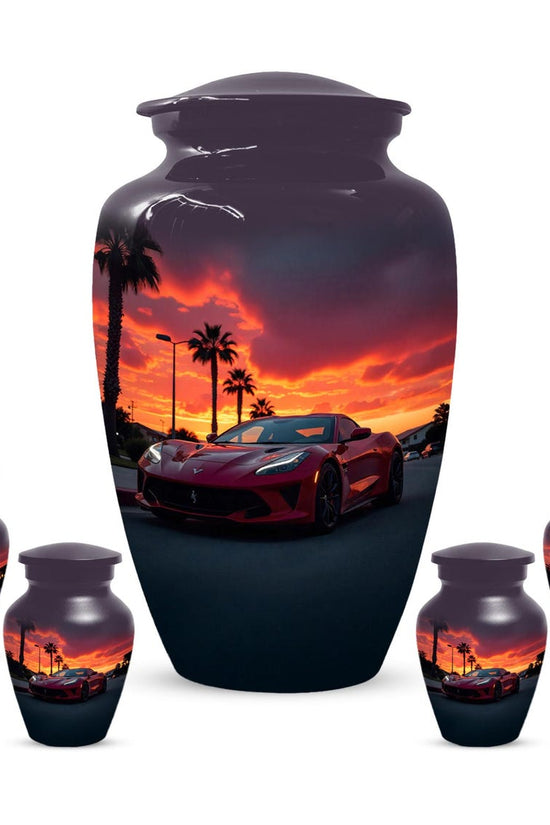 Red Car Urn For Human Ashes | Beach Sunset Urns For Male & Female
