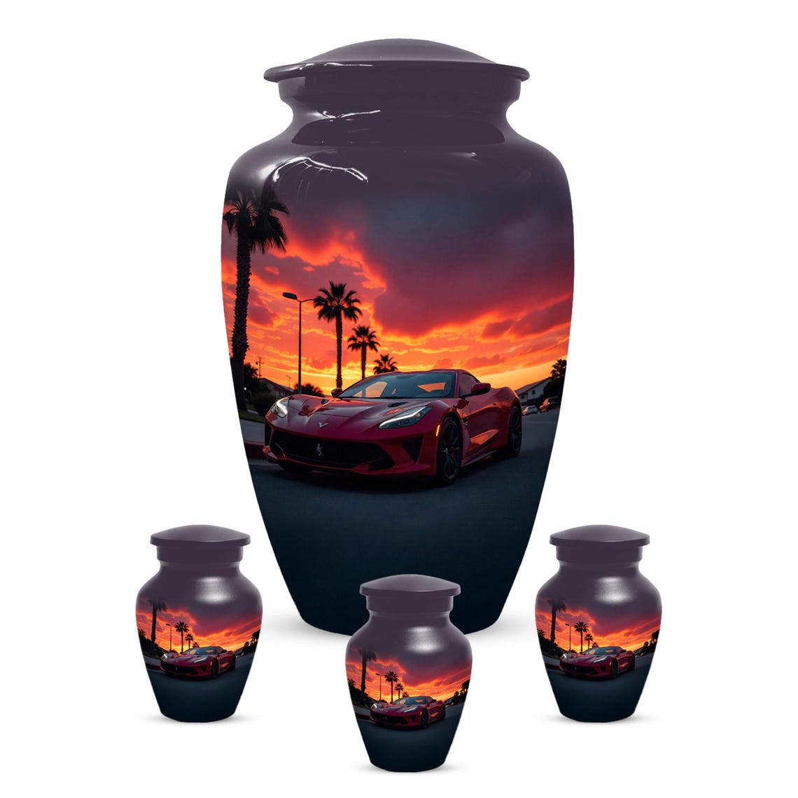 Red Car Urn For Human Ashes | Beach Sunset Urns For Male & Female
