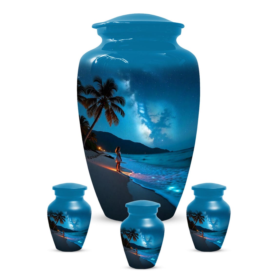 Girl on Beach Urn For Female | Handmade Moonlit Mini Small Urns For Mom
