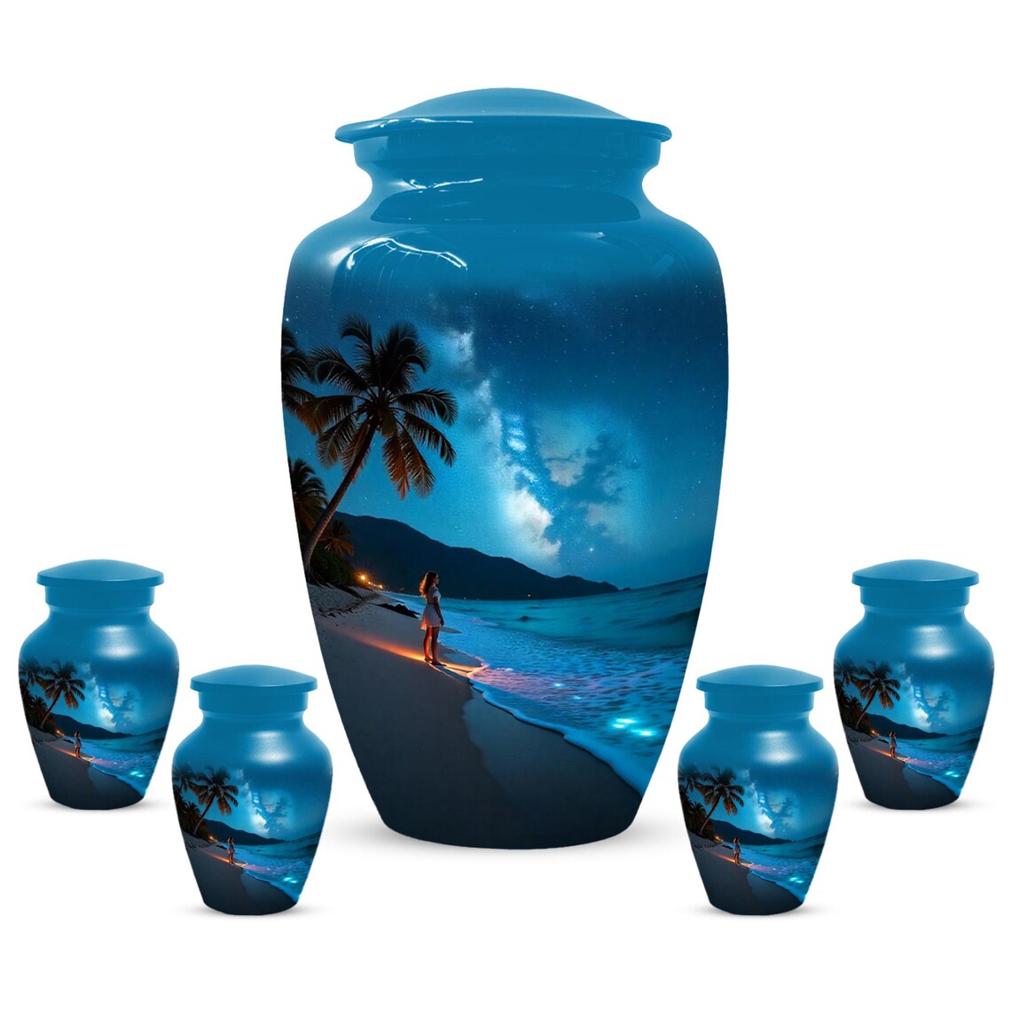 Girl on Beach Urn For Female | Handmade Moonlit Mini Small Urns For Mom
