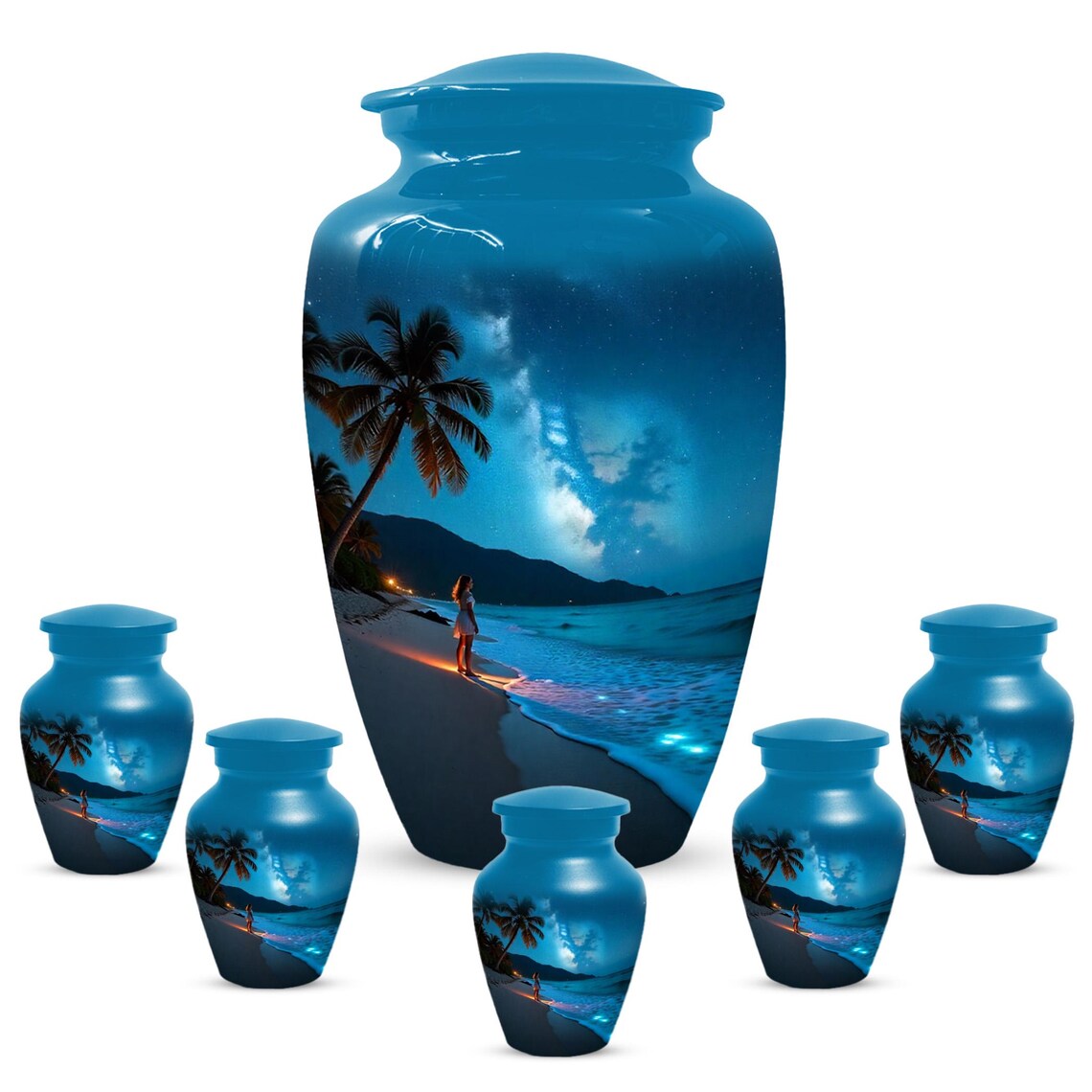 Girl on Beach Urn For Female | Handmade Moonlit Mini Small Urns For Mom
