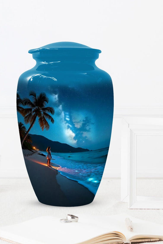 Girl on Beach Urn For Female | Handmade Moonlit Mini Small Urns For Mom
