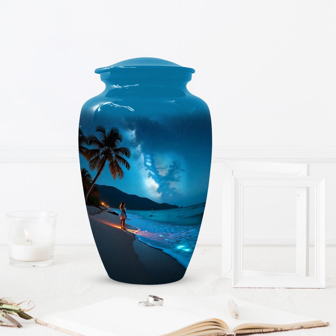 Girl on Beach Urn For Female | Handmade Moonlit Mini Small Urns For Mom
