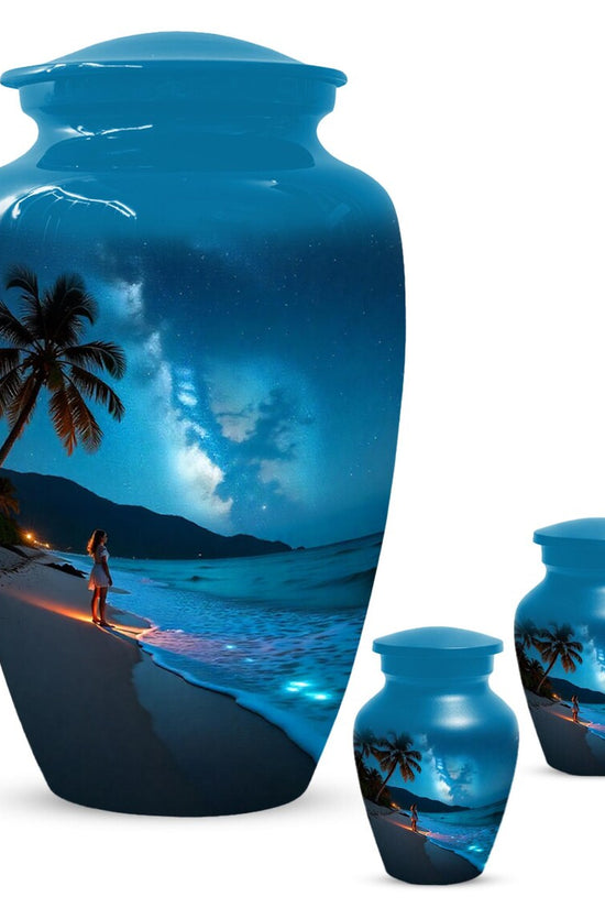 Girl on Beach Urn For Female | Handmade Moonlit Mini Small Urns For Mom
