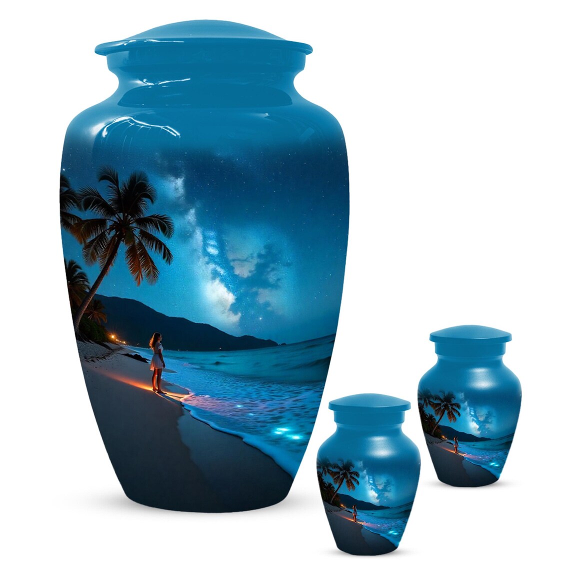 Girl on Beach Urn For Female | Handmade Moonlit Mini Small Urns For Mom
