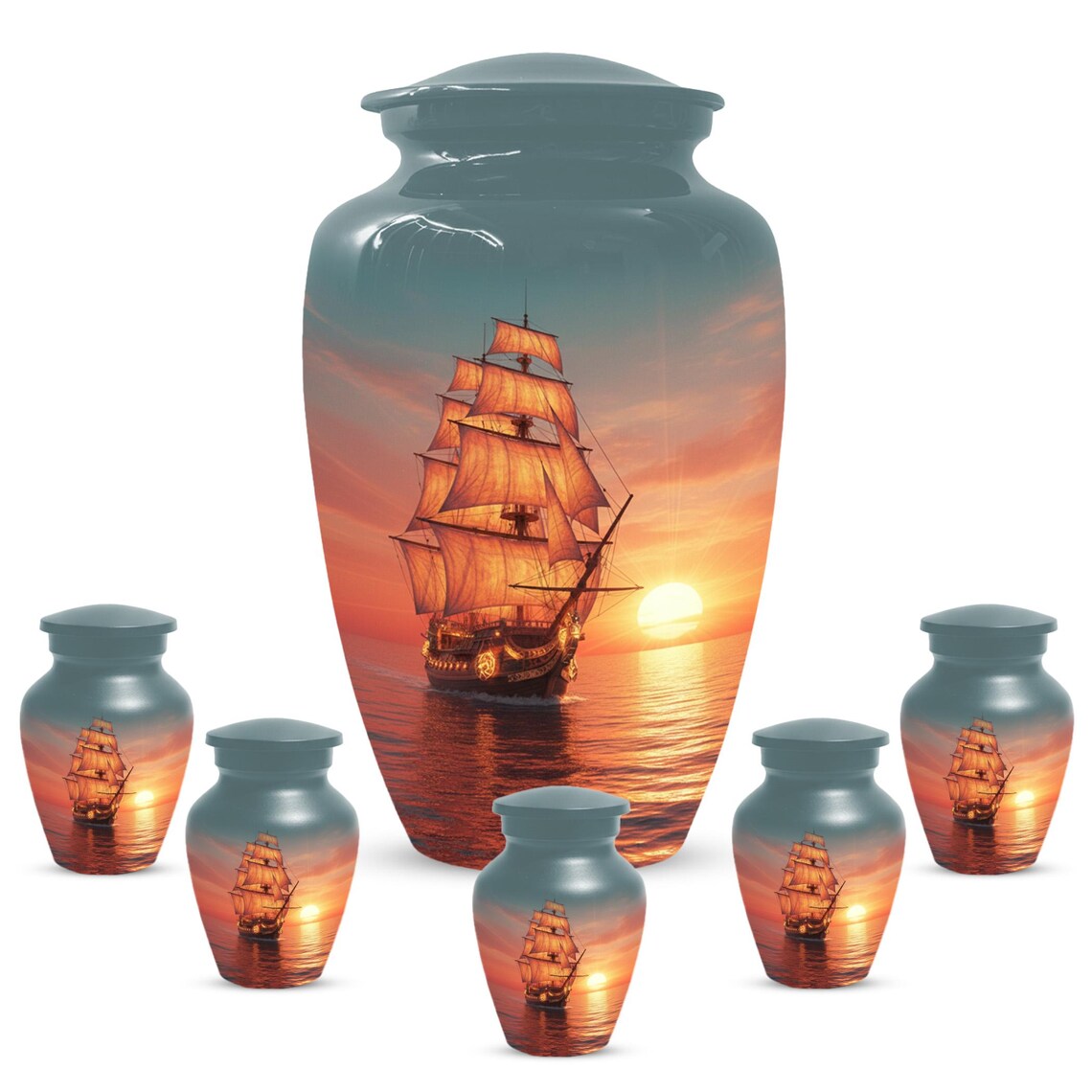 Sailboat Sunset Urns For Ashes | Ocean Ship Custom Urn