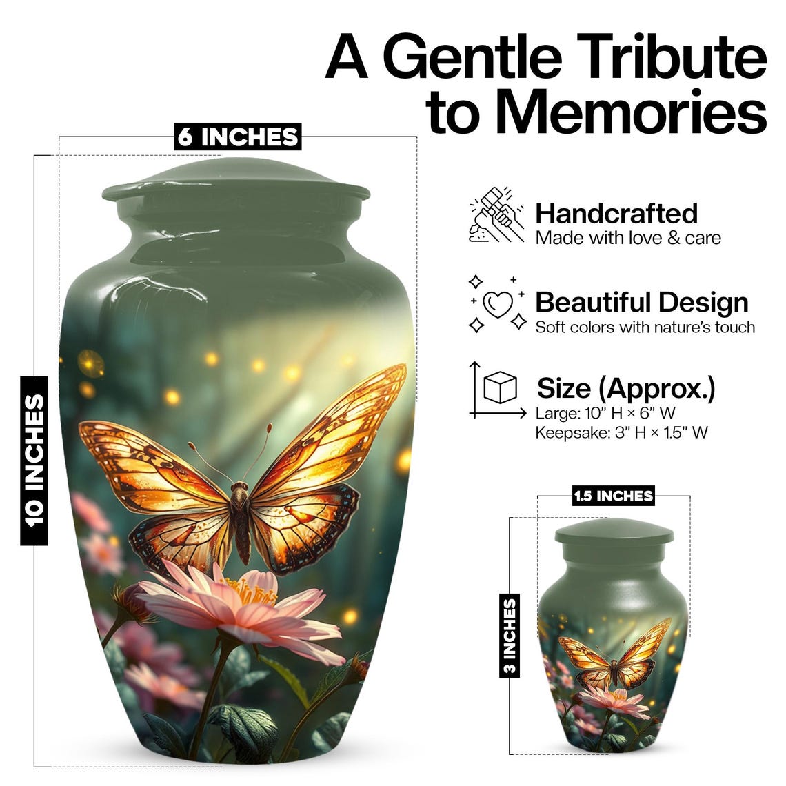 Yellow Butterfly Urn for Female Ashes