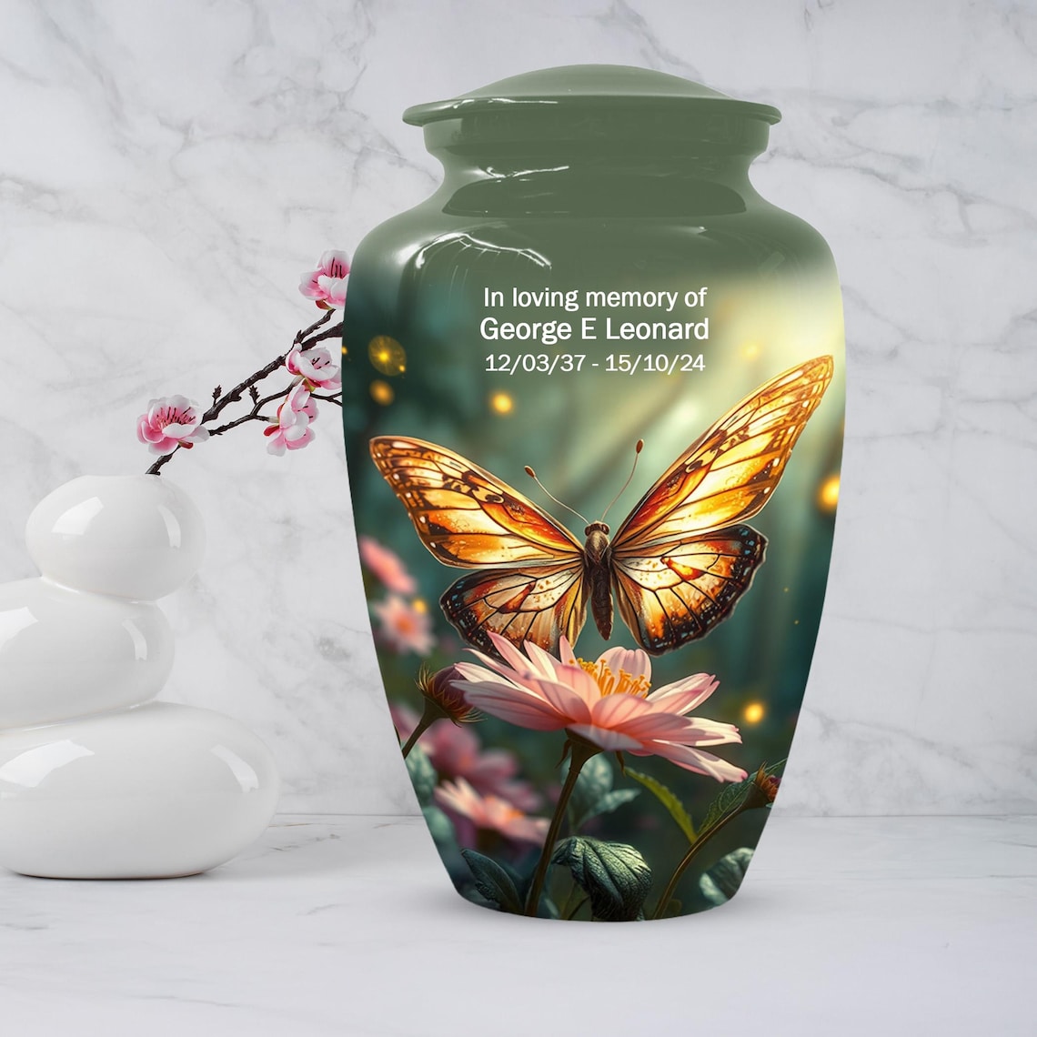 Yellow Butterfly Urn for Female Ashes